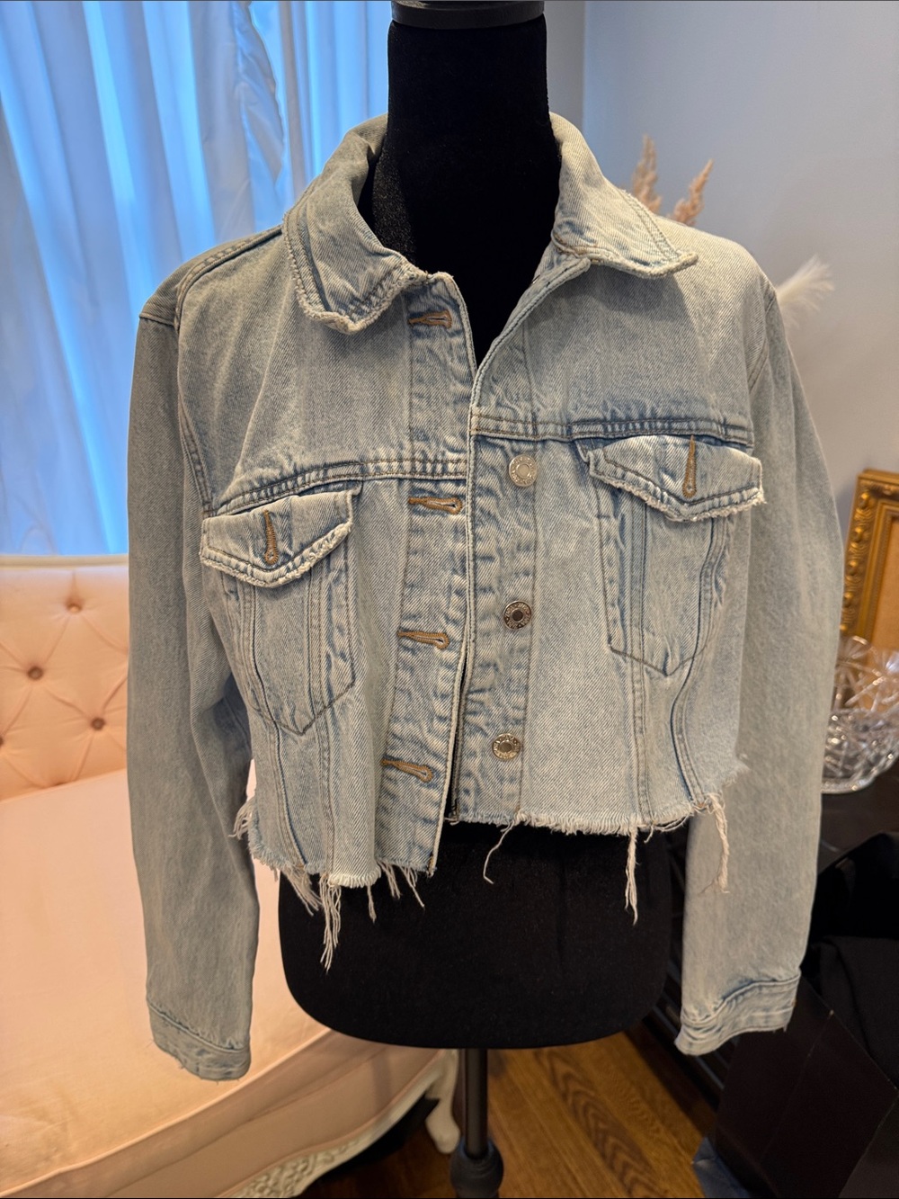 Zara Light Blue Cropped Denim Jacket